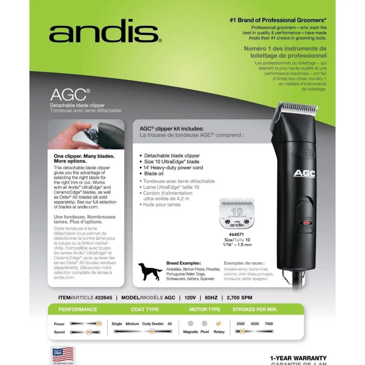 Ryan's Pet Supplies Andis AGC Detachable Blade Clipper