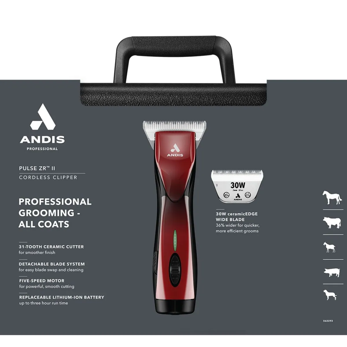 Ryan's Pet Supplies Andis Pulse ZR II 5-Speed Clipper - Red
