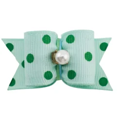Ryan's Pet Supplies Fancy Finishes Grosgrain Polka Dot & Pearl Center Dog Bows
