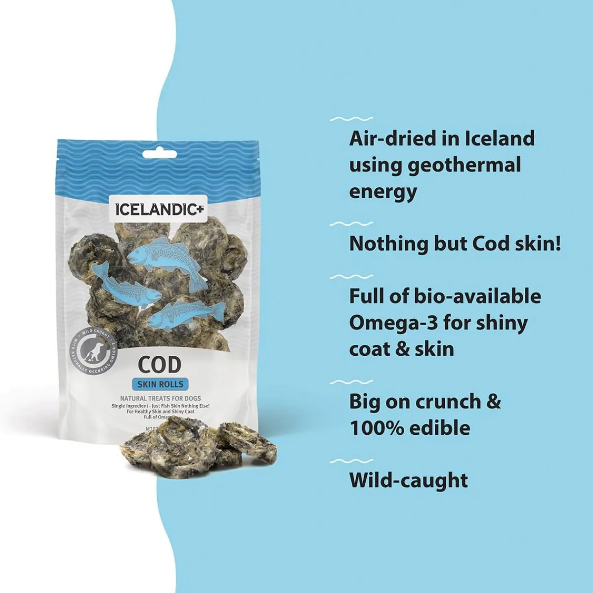 Ryan's Pet Supplies Icelandic+ Cod Skin Rolls Healthy Dog Treats (3oz.)