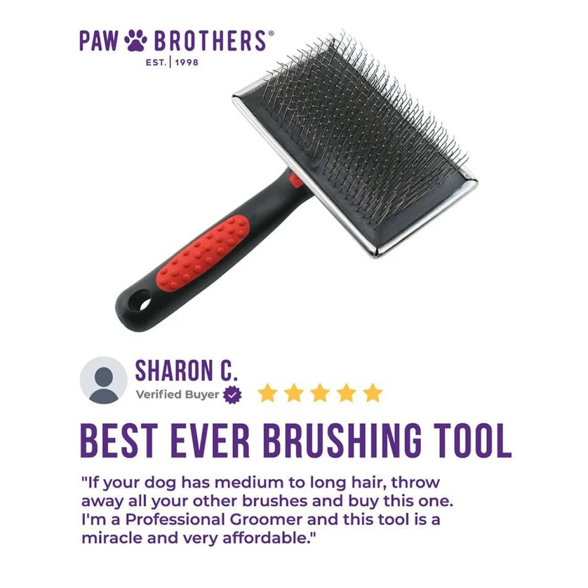 Ryan's Pet Supplies Paw Brothers Hard Extra Long Pin Large Flat Slicker Brush