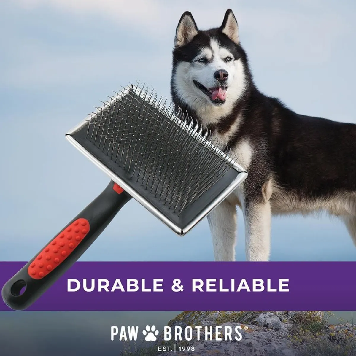 Ryan's Pet Supplies Paw Brothers Hard Extra Long Pin Large Flat Slicker Brush