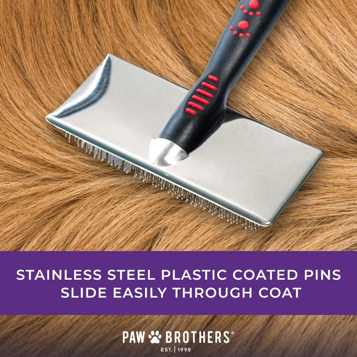Ryan's Pet Supplies Paw Brothers Soft Pin Flat Slicker with Coated Pin Tips - X Large