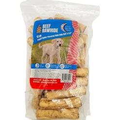 Ryan's Pet Supplies Rawhide Beef 3-3.5 inch Peanut Butter Flavored Mini Chip Roll - 35 pack